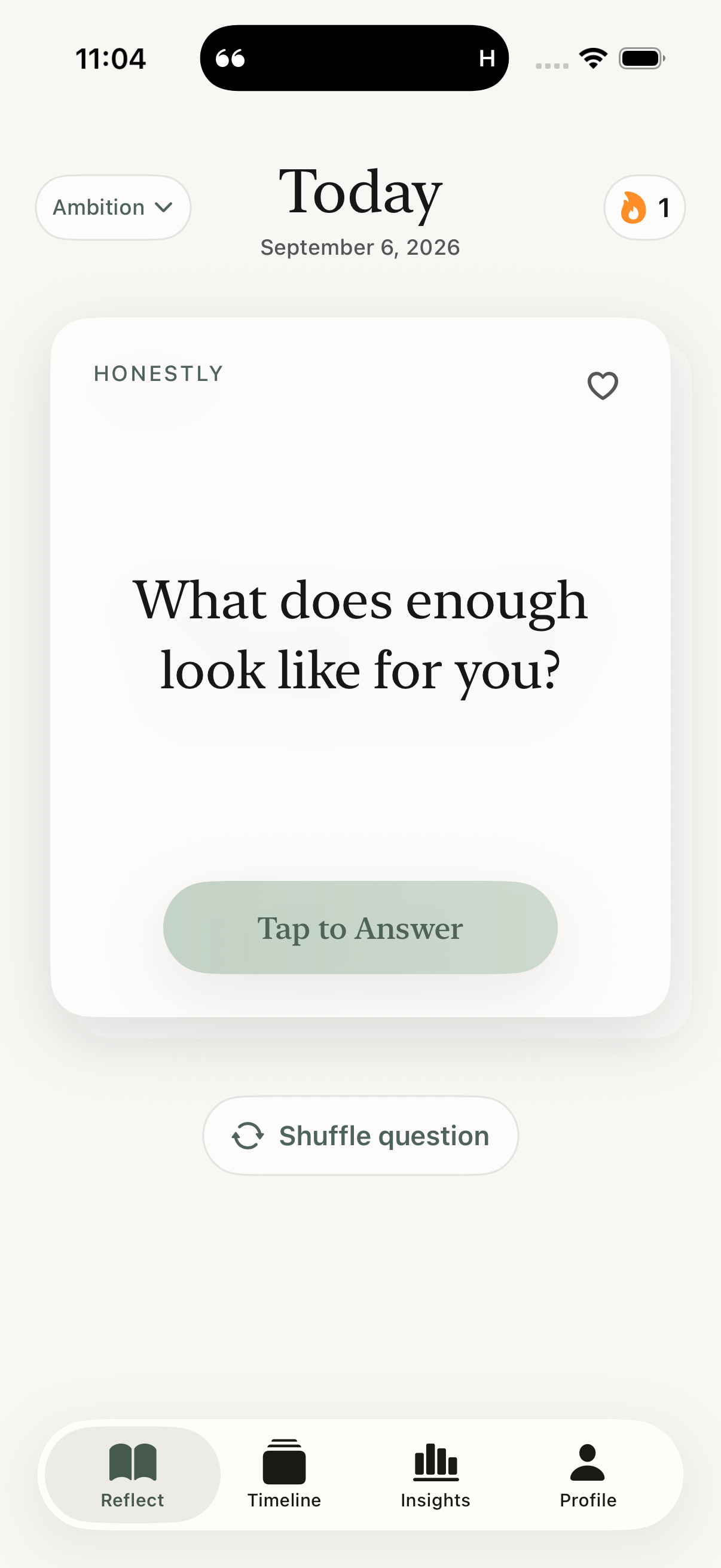Honestly iPhone app showing a daily reflective question
